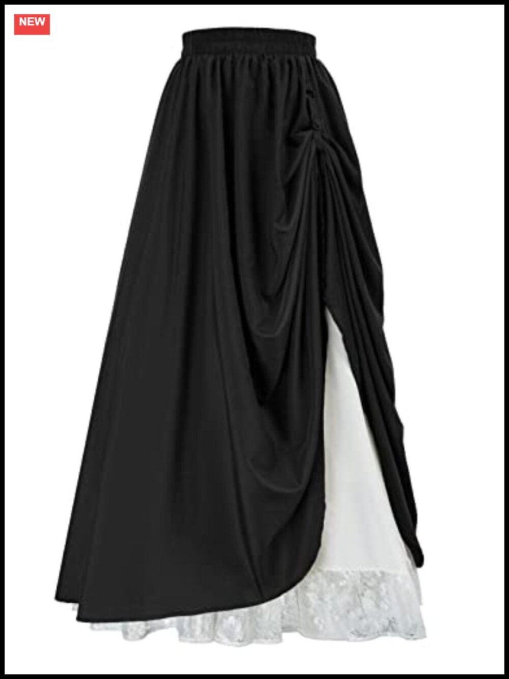 Renaissance Victorian Maxi Skirt Double-Layer Pleated Flowy Costume